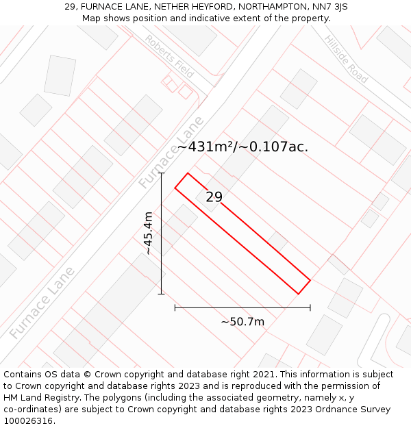 29, FURNACE LANE, NETHER HEYFORD, NORTHAMPTON, NN7 3JS: Plot and title map