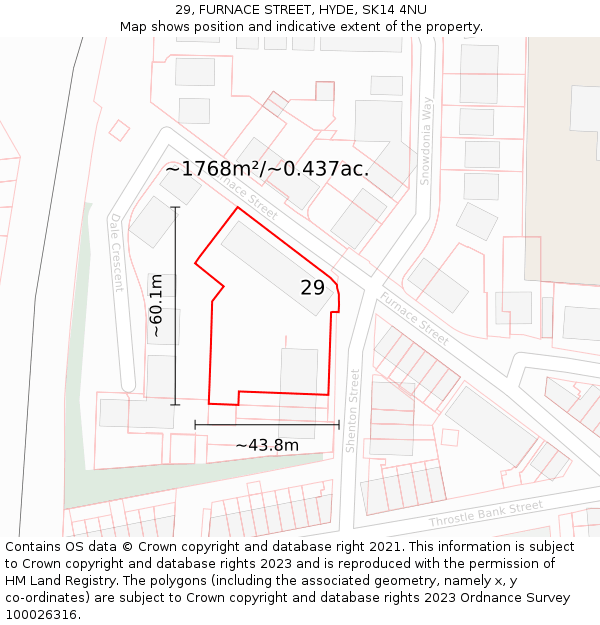 29, FURNACE STREET, HYDE, SK14 4NU: Plot and title map