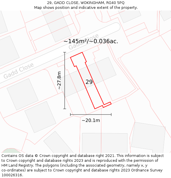 29, GADD CLOSE, WOKINGHAM, RG40 5PQ: Plot and title map