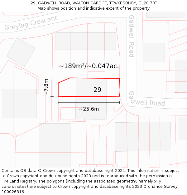 29, GADWELL ROAD, WALTON CARDIFF, TEWKESBURY, GL20 7RT: Plot and title map