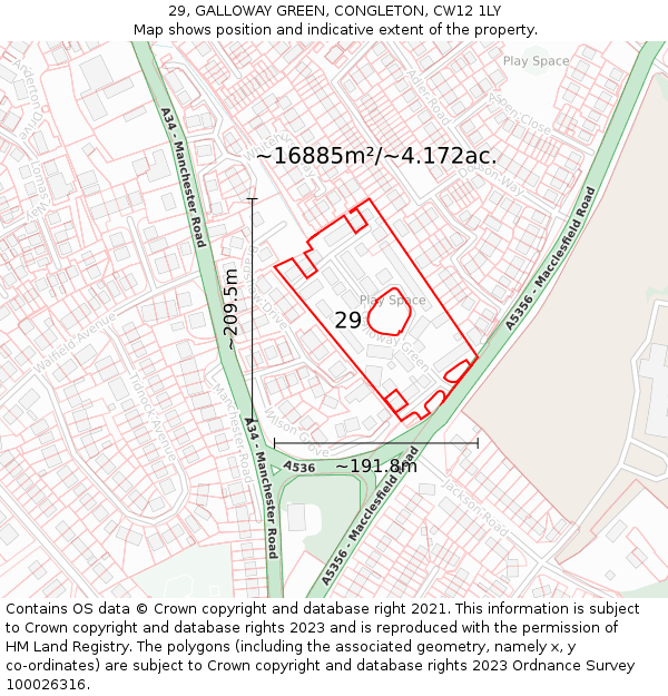 29, GALLOWAY GREEN, CONGLETON, CW12 1LY: Plot and title map