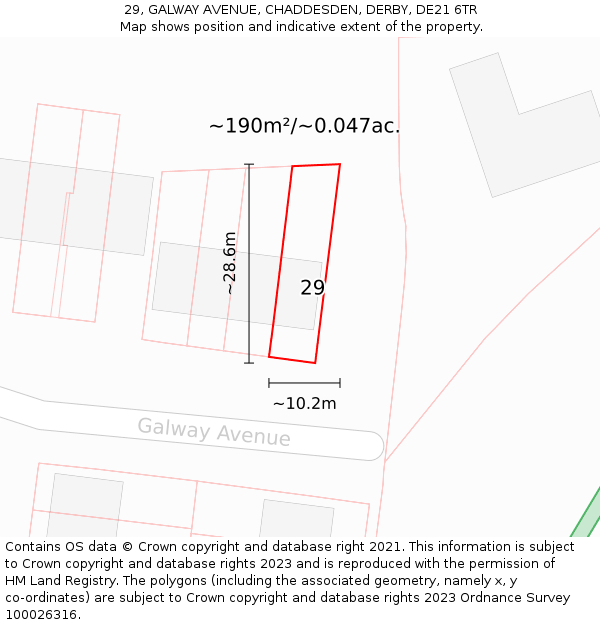 29, GALWAY AVENUE, CHADDESDEN, DERBY, DE21 6TR: Plot and title map