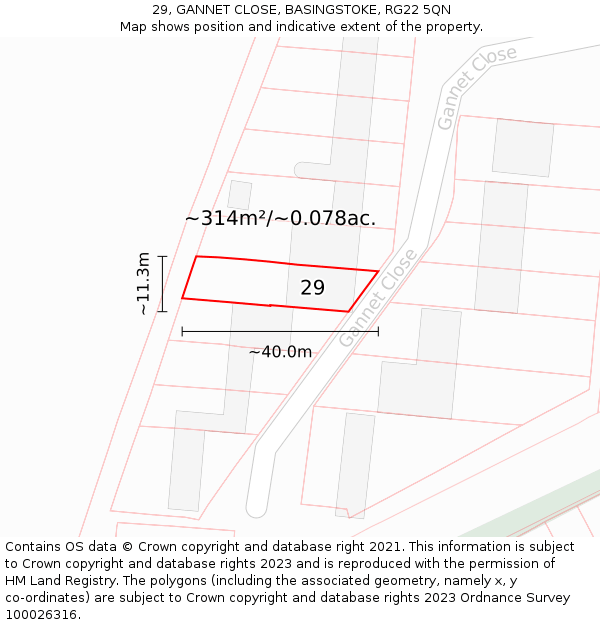 29, GANNET CLOSE, BASINGSTOKE, RG22 5QN: Plot and title map