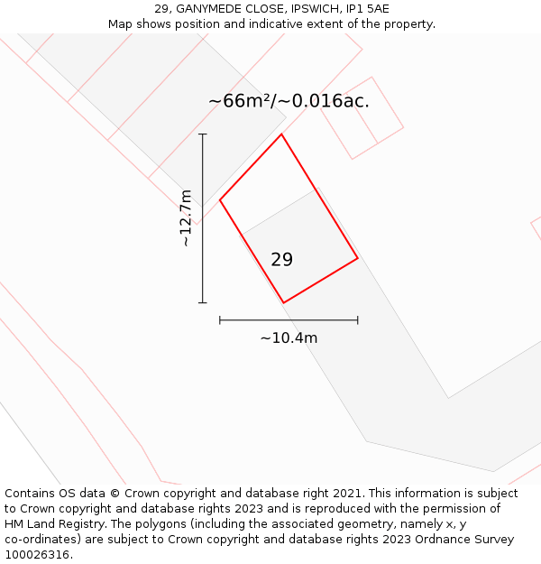 29, GANYMEDE CLOSE, IPSWICH, IP1 5AE: Plot and title map