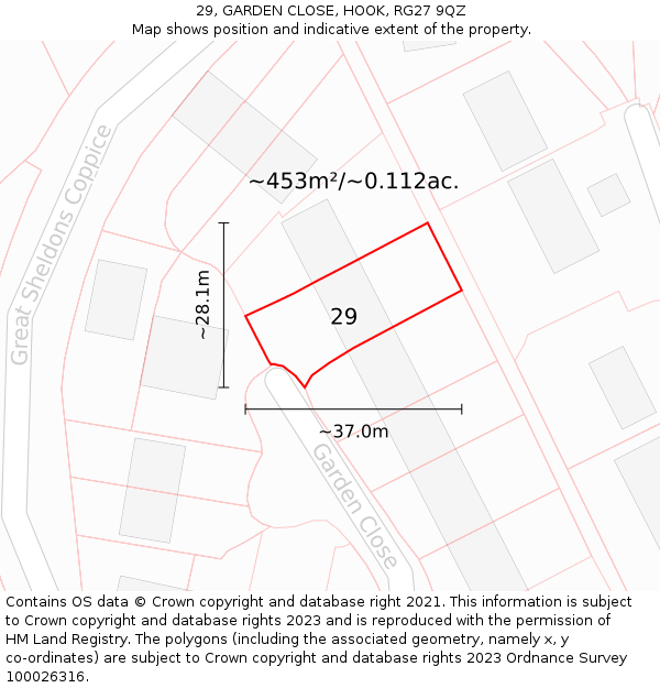 29, GARDEN CLOSE, HOOK, RG27 9QZ: Plot and title map