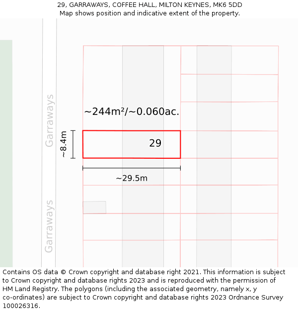 29, GARRAWAYS, COFFEE HALL, MILTON KEYNES, MK6 5DD: Plot and title map