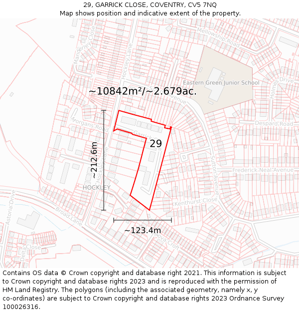29, GARRICK CLOSE, COVENTRY, CV5 7NQ: Plot and title map