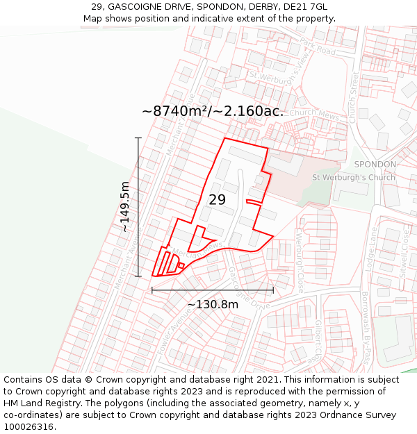 29, GASCOIGNE DRIVE, SPONDON, DERBY, DE21 7GL: Plot and title map