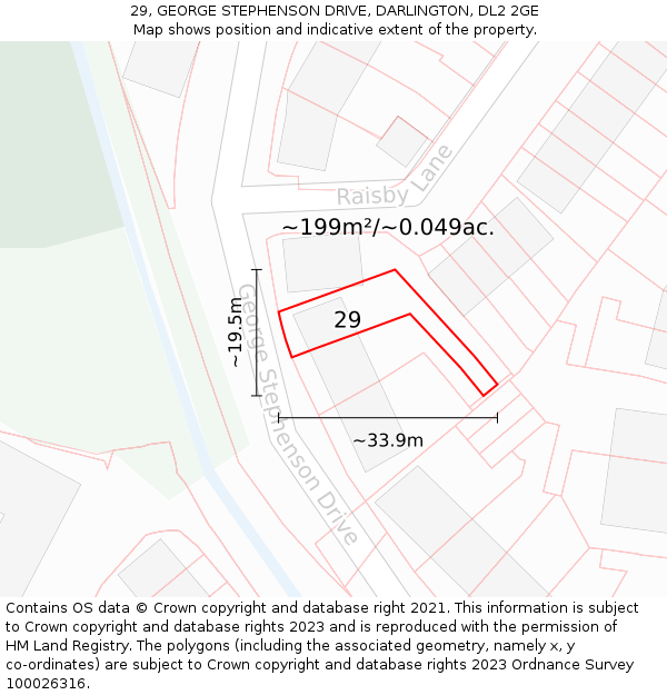 29, GEORGE STEPHENSON DRIVE, DARLINGTON, DL2 2GE: Plot and title map