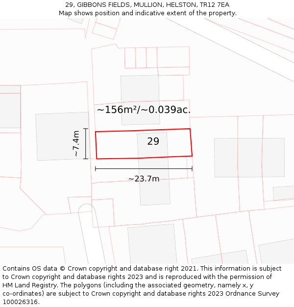 29, GIBBONS FIELDS, MULLION, HELSTON, TR12 7EA: Plot and title map