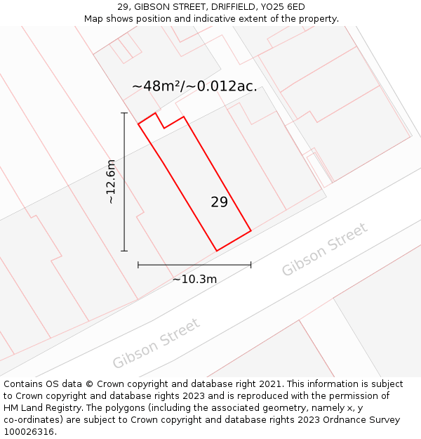 29, GIBSON STREET, DRIFFIELD, YO25 6ED: Plot and title map