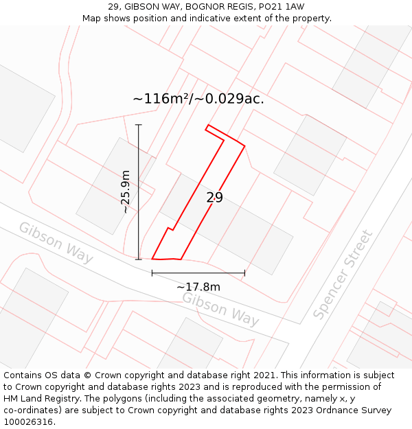 29, GIBSON WAY, BOGNOR REGIS, PO21 1AW: Plot and title map