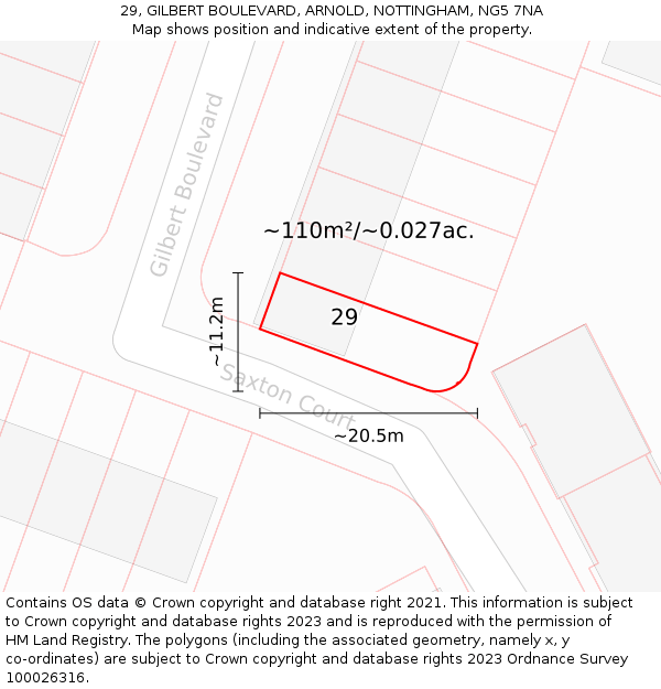29, GILBERT BOULEVARD, ARNOLD, NOTTINGHAM, NG5 7NA: Plot and title map