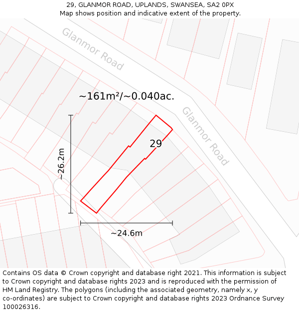 29, GLANMOR ROAD, UPLANDS, SWANSEA, SA2 0PX: Plot and title map