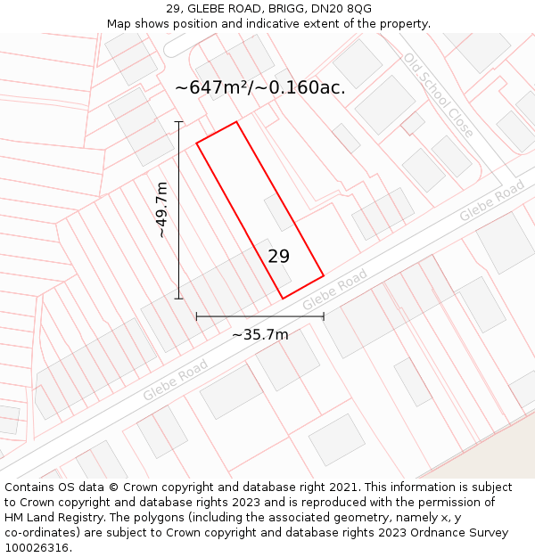 29, GLEBE ROAD, BRIGG, DN20 8QG: Plot and title map