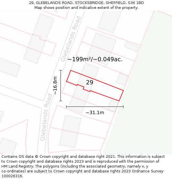 29, GLEBELANDS ROAD, STOCKSBRIDGE, SHEFFIELD, S36 1BD: Plot and title map