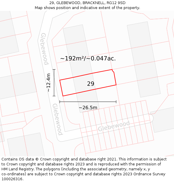29, GLEBEWOOD, BRACKNELL, RG12 9SD: Plot and title map