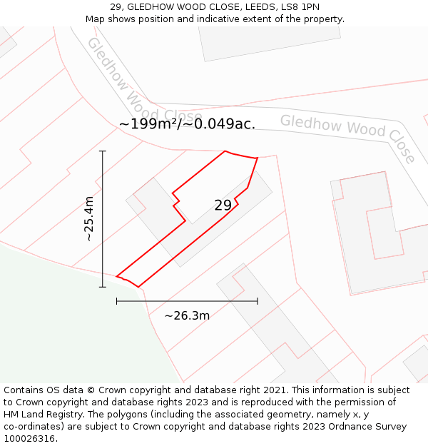 29, GLEDHOW WOOD CLOSE, LEEDS, LS8 1PN: Plot and title map