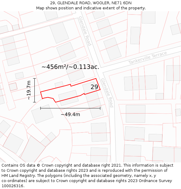 29, GLENDALE ROAD, WOOLER, NE71 6DN: Plot and title map