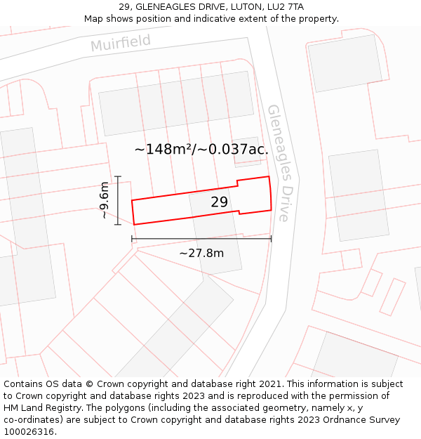 29, GLENEAGLES DRIVE, LUTON, LU2 7TA: Plot and title map