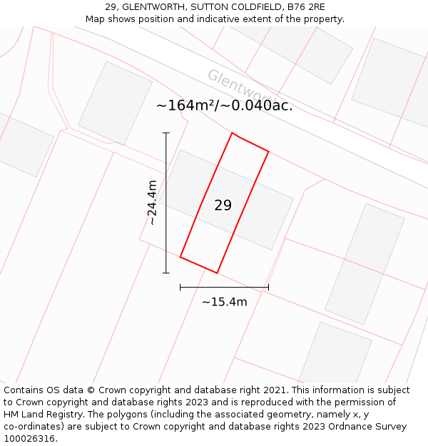 29, GLENTWORTH, SUTTON COLDFIELD, B76 2RE: Plot and title map
