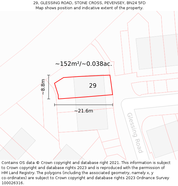 29, GLESSING ROAD, STONE CROSS, PEVENSEY, BN24 5FD: Plot and title map