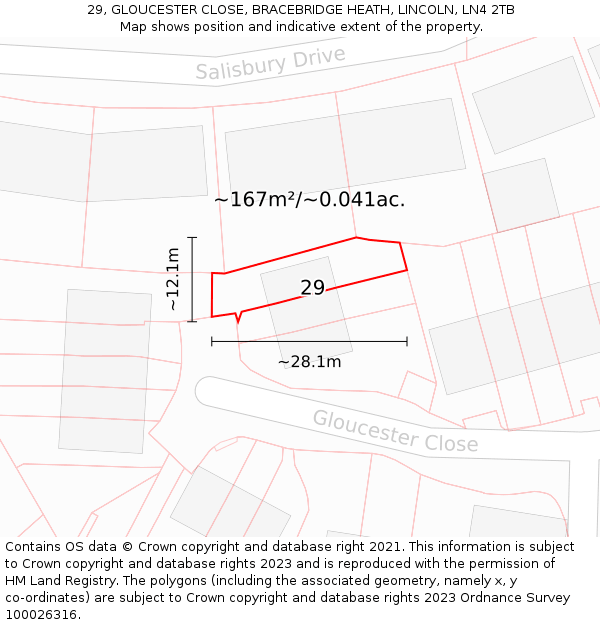 29, GLOUCESTER CLOSE, BRACEBRIDGE HEATH, LINCOLN, LN4 2TB: Plot and title map