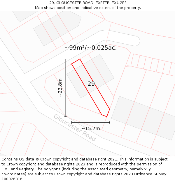 29, GLOUCESTER ROAD, EXETER, EX4 2EF: Plot and title map
