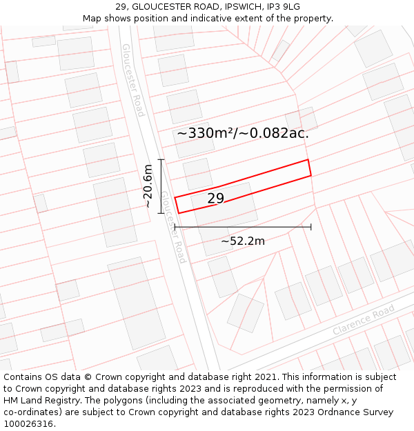 29, GLOUCESTER ROAD, IPSWICH, IP3 9LG: Plot and title map