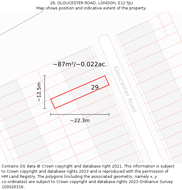 29, GLOUCESTER ROAD, LONDON, E12 5JU: Plot and title map