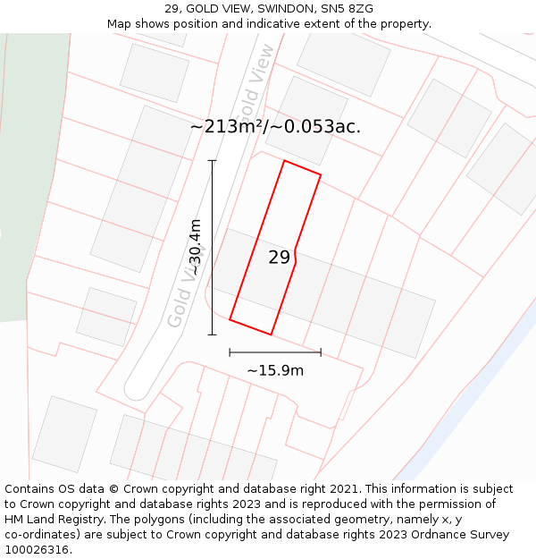 29, GOLD VIEW, SWINDON, SN5 8ZG: Plot and title map