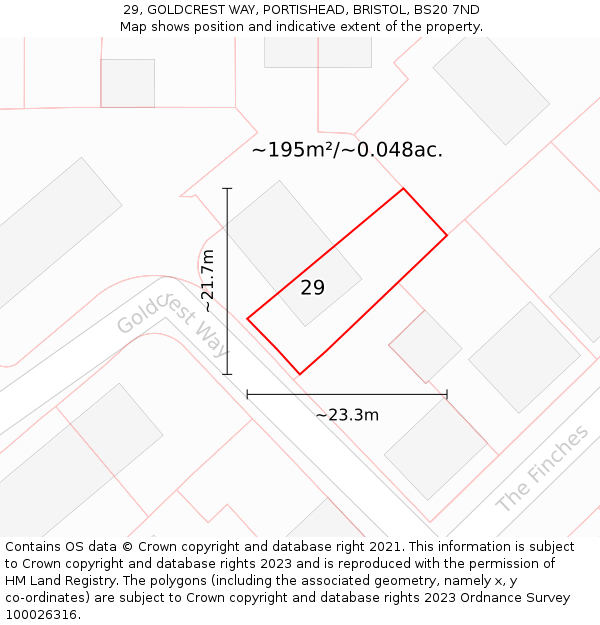 29, GOLDCREST WAY, PORTISHEAD, BRISTOL, BS20 7ND: Plot and title map