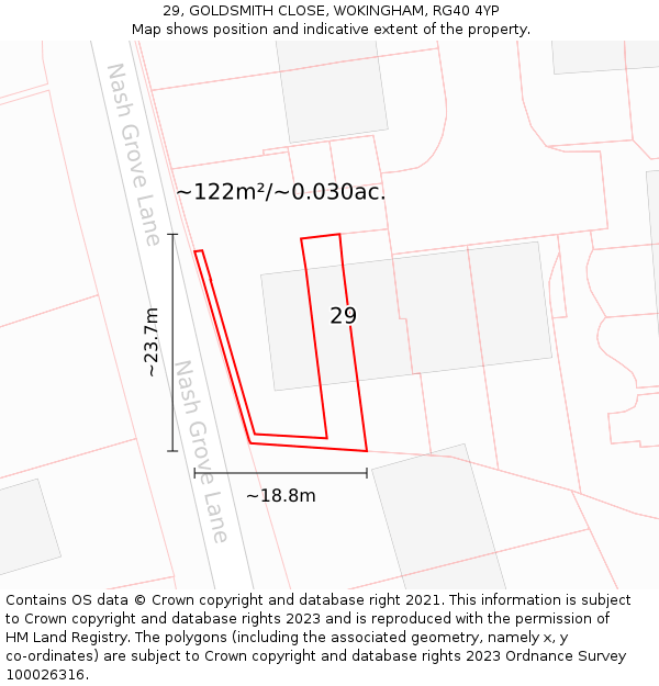 29, GOLDSMITH CLOSE, WOKINGHAM, RG40 4YP: Plot and title map