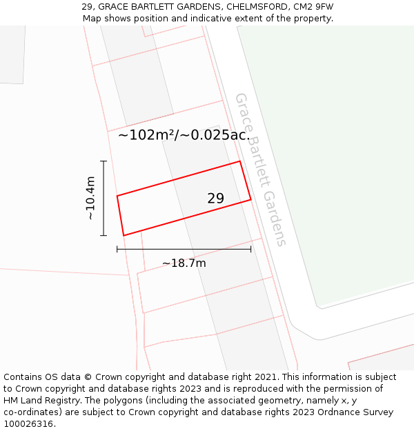 29, GRACE BARTLETT GARDENS, CHELMSFORD, CM2 9FW: Plot and title map