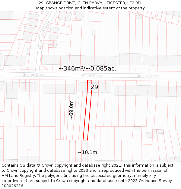 29, GRANGE DRIVE, GLEN PARVA, LEICESTER, LE2 9PH: Plot and title map