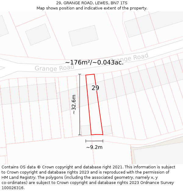29, GRANGE ROAD, LEWES, BN7 1TS: Plot and title map