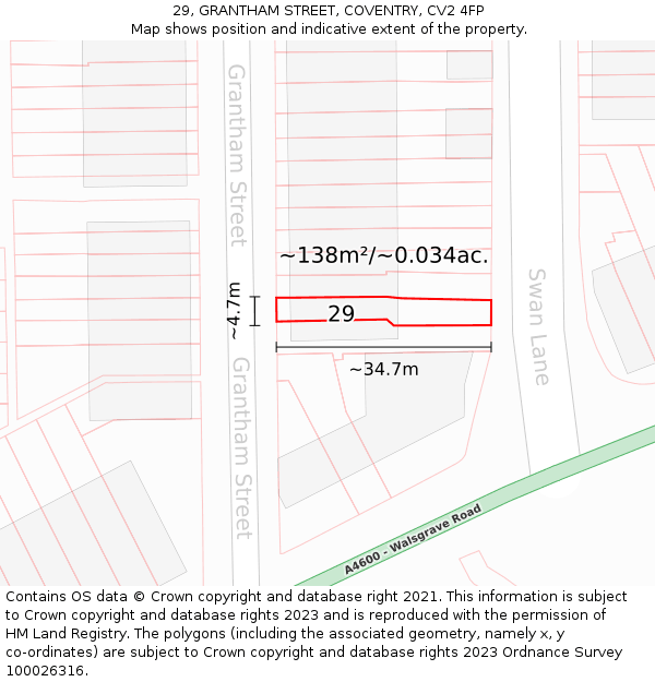 29, GRANTHAM STREET, COVENTRY, CV2 4FP: Plot and title map