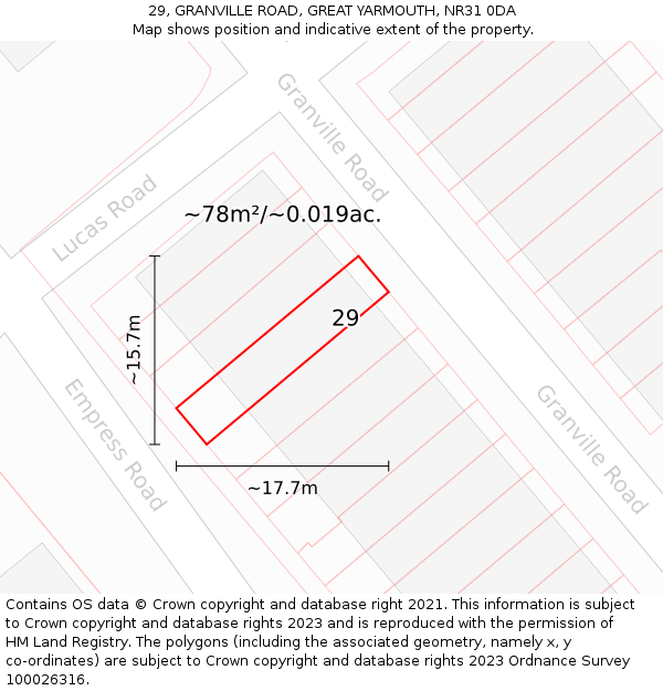 29, GRANVILLE ROAD, GREAT YARMOUTH, NR31 0DA: Plot and title map
