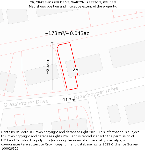29, GRASSHOPPER DRIVE, WARTON, PRESTON, PR4 1ES: Plot and title map