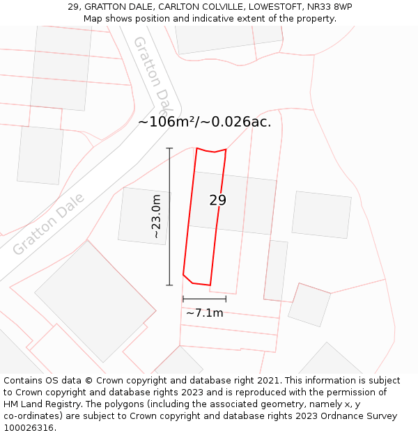 29, GRATTON DALE, CARLTON COLVILLE, LOWESTOFT, NR33 8WP: Plot and title map
