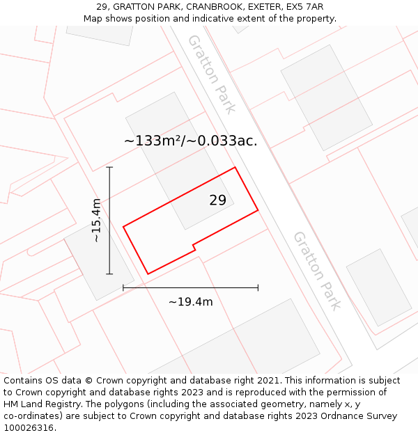 29, GRATTON PARK, CRANBROOK, EXETER, EX5 7AR: Plot and title map