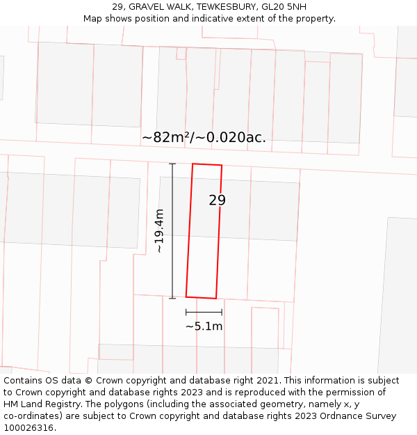 29, GRAVEL WALK, TEWKESBURY, GL20 5NH: Plot and title map