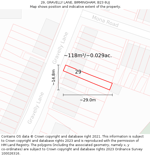 29, GRAVELLY LANE, BIRMINGHAM, B23 6UJ: Plot and title map