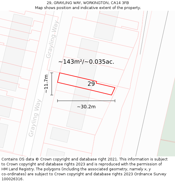 29, GRAYLING WAY, WORKINGTON, CA14 3FB: Plot and title map