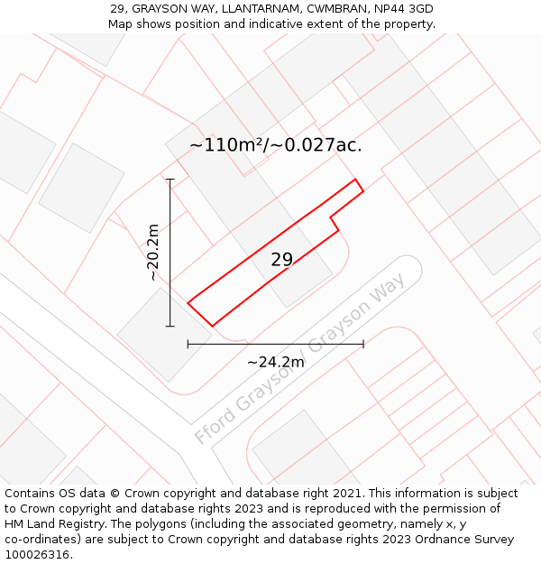 29, GRAYSON WAY, LLANTARNAM, CWMBRAN, NP44 3GD: Plot and title map