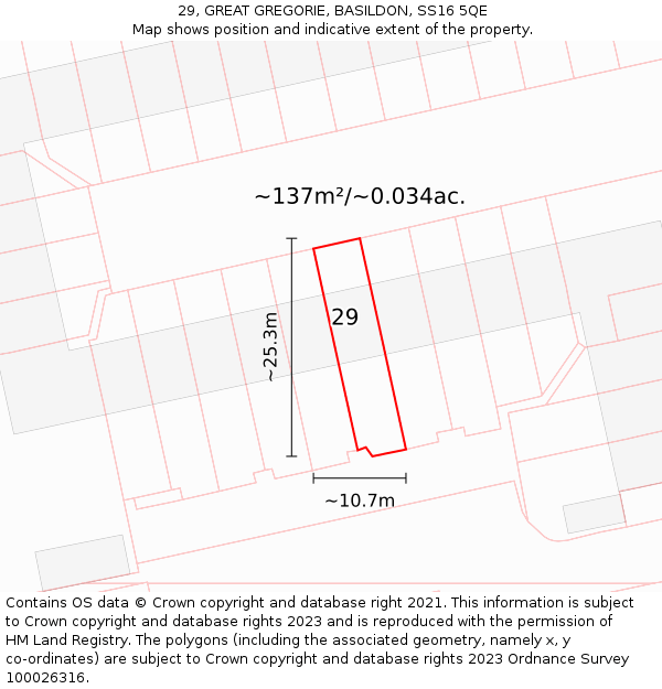29, GREAT GREGORIE, BASILDON, SS16 5QE: Plot and title map