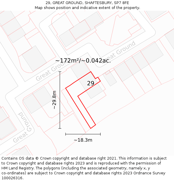 29, GREAT GROUND, SHAFTESBURY, SP7 8FE: Plot and title map