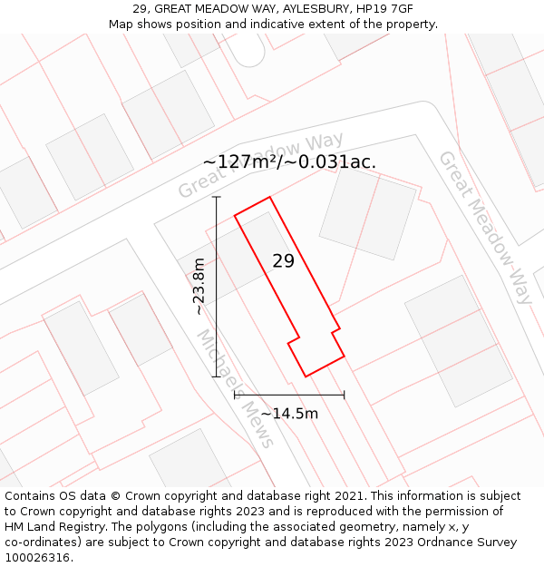 29, GREAT MEADOW WAY, AYLESBURY, HP19 7GF: Plot and title map