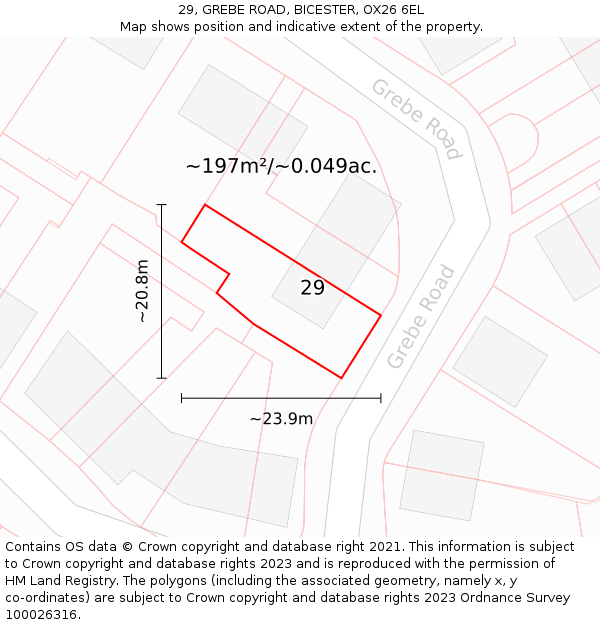 29, GREBE ROAD, BICESTER, OX26 6EL: Plot and title map