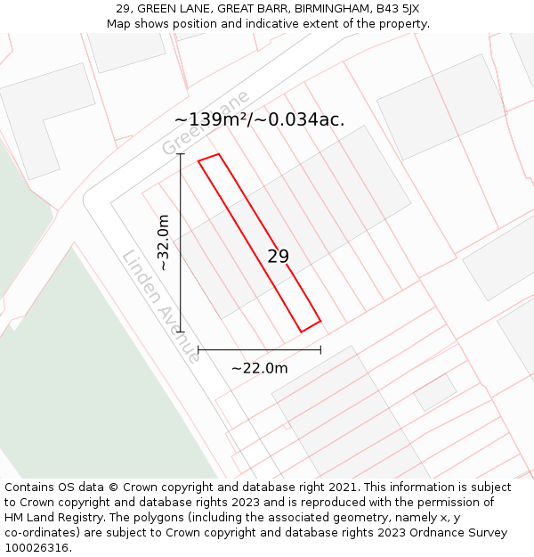 29, GREEN LANE, GREAT BARR, BIRMINGHAM, B43 5JX: Plot and title map